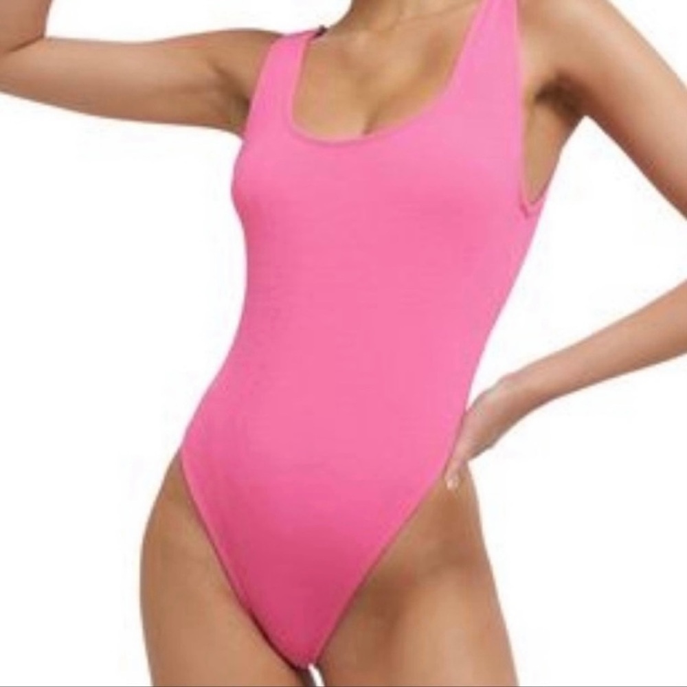 River Island Textured One Piece Swimsuit SZ US 14 Bright Pink